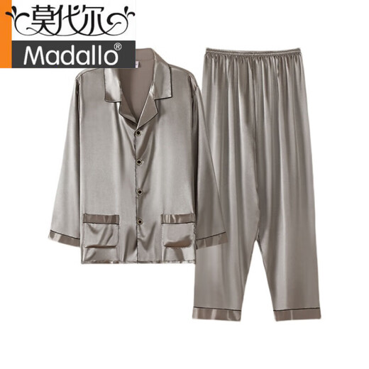 莫代尔真丝男士睡衣短袖夏季套装高级感春秋季桑蚕丝家居服男款长袖大码 6627 2XL 身高175-185体重155-180斤