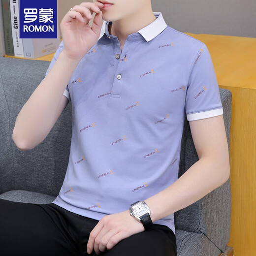 罗蒙（ROMON）夏季男士短袖翻领polo.衫高端潮流有领子半袖青年T恤休闲百搭体恤 黑色 QY679 165185斤 3XL