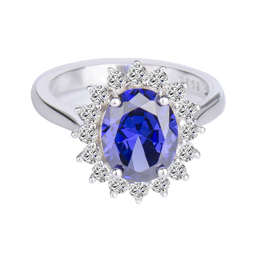 Shilian S925 sterling silver sapphire ring pigeon egg Princess Diana style ring ring female tanzanite gemstone female ring proposal ring live buckle ring