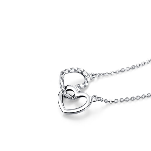 Mengjinyuan platinum necklace pt950 love interlocking pendant clavicle chain set chain as a birthday gift for girlfriend, heart to heart - 43cm - about 2.95g