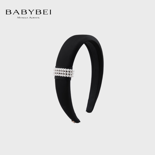 BABYBEI Zhao Lusi's same style Chubes silk pearl wide version headband beaded high-end handmade high skull beige black black (three beads wrapped around the waist) 000073