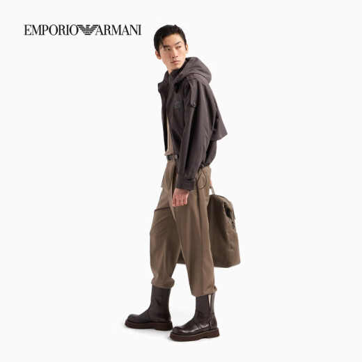 阿玛尼（ARMANI）/25春季新款男士可拆连帽立领短款夹克外套 U1098-灰棕色 S 46 (：120-130斤)