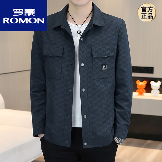 罗蒙（ROMON）秋冬季男士外套春秋男款高端翻领夹克加厚休闲潮流帅气青年上衣服 695灰色 L