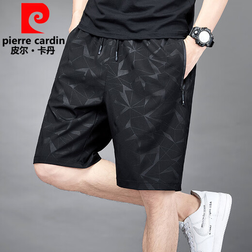 皮尔卡丹（pierre cardin）五分裤男士夏季冰丝薄款速干透气休闲宽松加大码运动短裤沙滩裤子 7029黑色 7XL :240-255斤