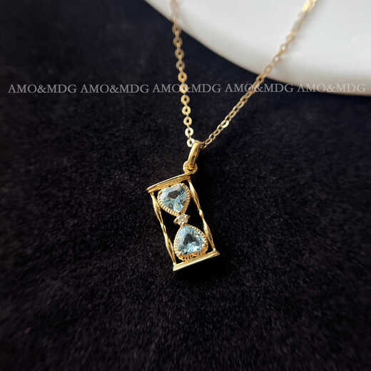 Kechu Hourglass Natural Aquamarine Necklace 18k Gold Diamond Clavicle Chain Gemstone Color Gold Jewelry Buckle Pendant 18k Gold Yellow 25 Points Aquamarine (Pendant Only) Universal Buckle