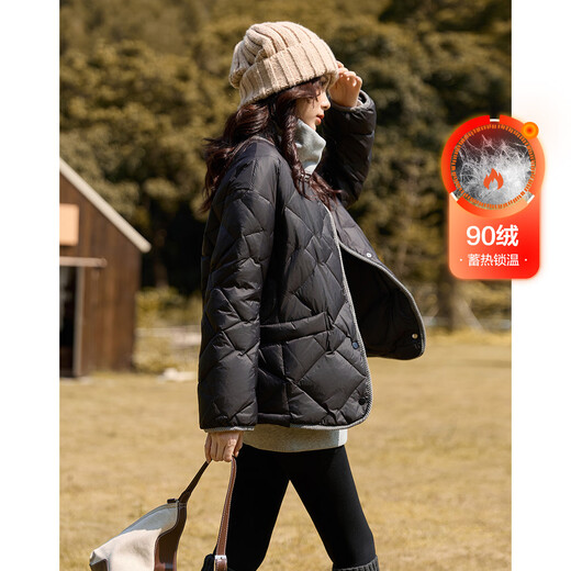 Demana 90 velvet elegant and light down winter new loose diamond pattern simple plus velvet thickened short down jacket for women