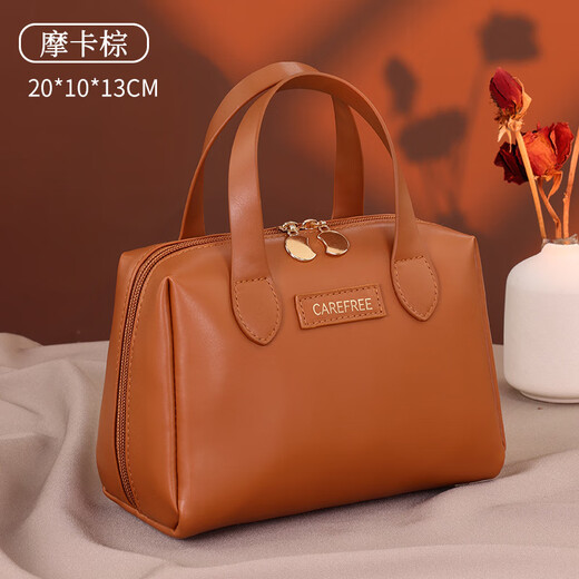 Yinuo Cosmetic Storage Bag Exquisite Portable Cosmetic Bag Large Capacity PU High-end Travel Portable Cosmetic Toilet Bag for Women 20*10*13cm Light Luxury Small Handbag-Rose Pink Thickened 1