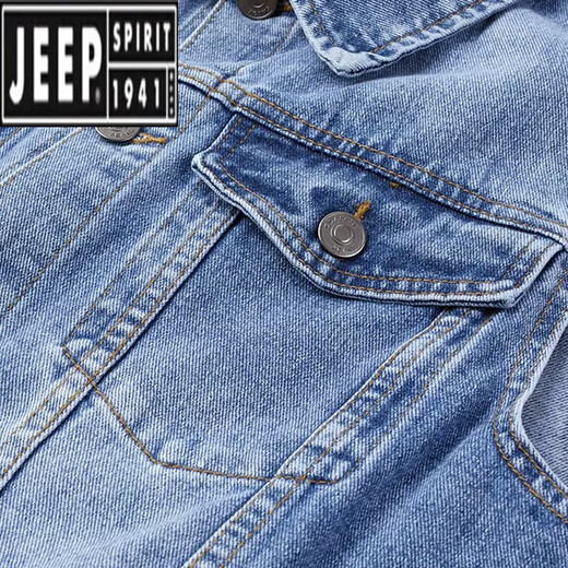 吉普（JEEP）牛仔马甲男秋季帅气多袋背心水洗翻领坎肩复古工装马夹无袖外套潮 浅蓝 XL