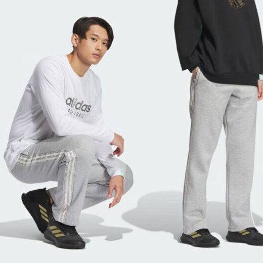阿迪达斯（adidas）运动裤男裤秋季休闲裤针织宽松直筒裤长裤GK9273 JE3496灰色加绒 L