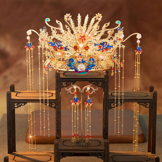 DL 1998 Fat Donglai same style phoenix crown Xia pei headdress 2022 new Xiuhe clothing headdress wedding Chinese wedding costume bride model phoenix crown (hook)