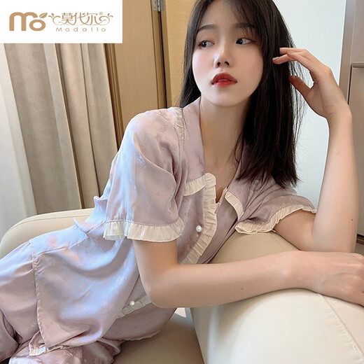 Modal French Palace Style Ice Seide Pyjamas Damen-Kurzarmhose im Sommer Neue Internet-Promi-Kleidungsstil-Kleidungsstücke Set hochwertig-yfy9905 Kurzarmhosen] M empfohlen 80-100jin [Jin gleich 0,5 kg]]