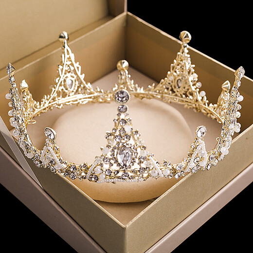 Shijun (shijun) cristal retro europeo y americano corona corona tiara novia atmosférica súper hada vestida de novia corona velo boda corona dorada caja de regalo rosa