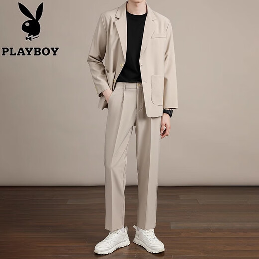 Playboy business draped casual suit suit men's loose Korean style jacket spring, autumn and winter handsome handsome suit jacket black trousers suit S size 95-115Jin Jin is equal to 0.5 kg