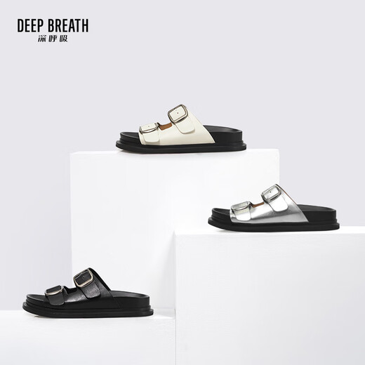 DEEP BREATH深呼吸女鞋双扣露趾休闲酷感凉鞋拖鞋AX14107 白 39