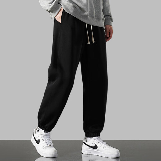 NASA GISS sports leggings men's trendy loose casual pants solid color long pants black leggings (180/84A)XL