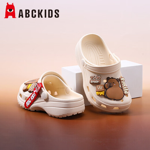 ABC Kinder Kinderschuhe Summer Männer und Mädchen Sandalen weiche Sohle-Loch-Schuhe Kapibala Beach Schuhe 8597 Beige 30-31