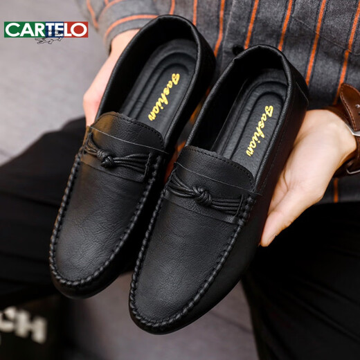 
CARTELO Summer Men's Shoes Loafers Men's 2025 Korean Style Men's Casual Leather Shoes Soft Sole Social Young Men's Youth Shoes D826 Black 42
