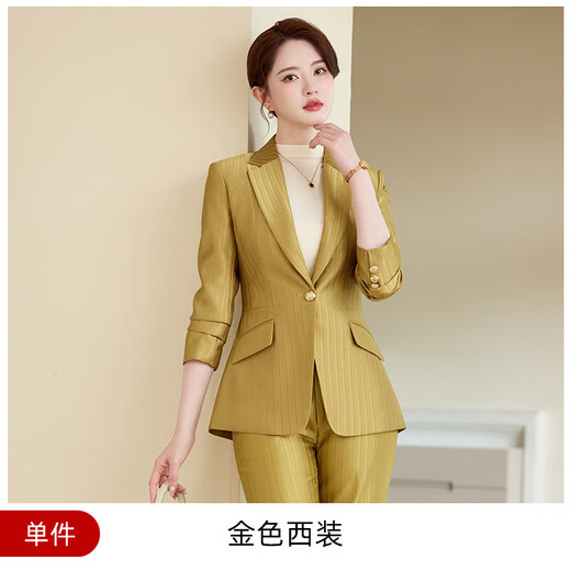 Purple striped blazer women's long-sleeved high-end host professional suit temperament suit formal manager work clothes gold suit + pants L (recommended 100-110 Jin Jin equals 0.5 kg)