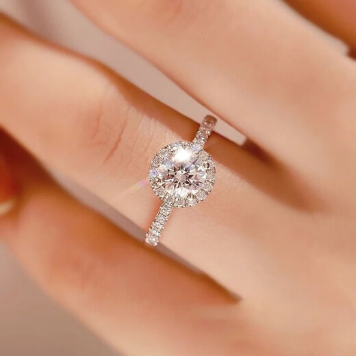 QUAMER Gold Store Moissanite Diamond Ring Women's 925 Sterling Silver Ring 1 Carat Fashion Confession Three Lives Three Worlds Diamond Beating Heart S