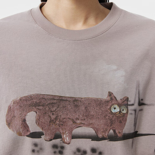 Jnby/Jiangnan Buyi 25 Sommer neues T-Shirt für Frauenkatze gedruckt H-förmig runden Hals Langarm Lose 5p4112750 674/mittelgraues Pulver s