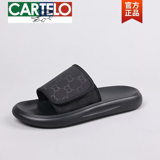 CARTELO Slippers Men's Summer 2025 New Fashionable and All-match Soft Sole Beach Shoes Men's Outdoor Waterproof and Odor-Repellent Flip Flops Black 6189 39