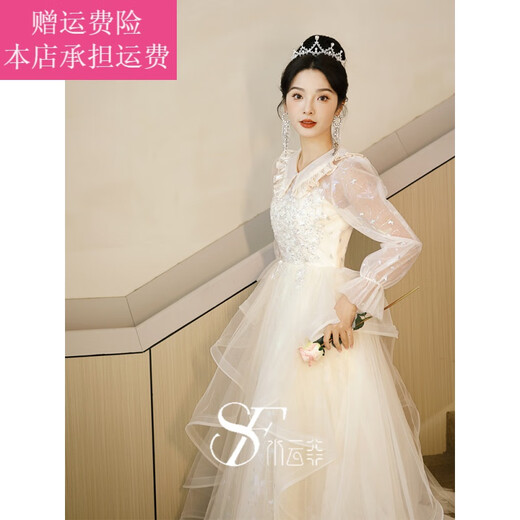 Fickan adult dress 18-year-old female adult girl 18th birthday annual party female banquet feeling slimming piano performance test, long champagne color 3XL