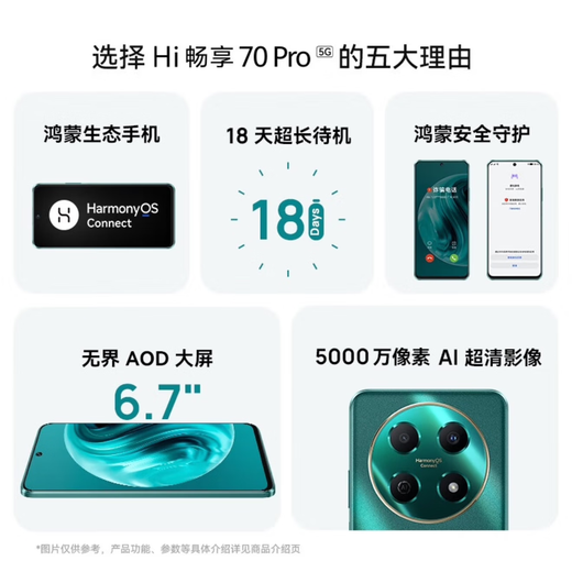 Huawei Smart Select Hi Enjoy 70Pro New 5G Full Network Connection Hongmeng Eco Mobile Phones Super Long Standby Smart Phone Yaojin Black 8G+256G Single-player third-party brand fast charging + store insurance for 1 year