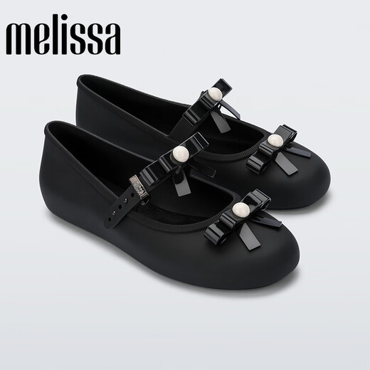 Melissa梅丽莎2025新品女士时尚蝴蝶结珍珠芭蕾浅口果冻单鞋35971 黑色 38