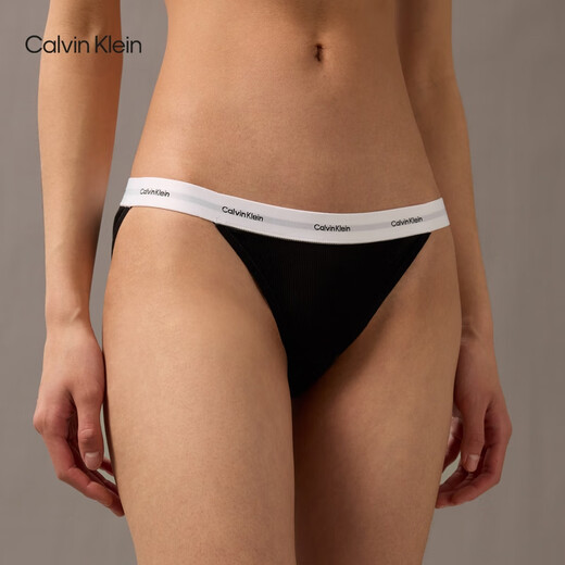 Calvin Klein Unterwäsche 25 Frühlings- und Sommer Neue Frauen CK Jacquard Taille Rippen-Baumwollbikini-Briefs für Frauen QD5265 UB1-Space Black 1 m