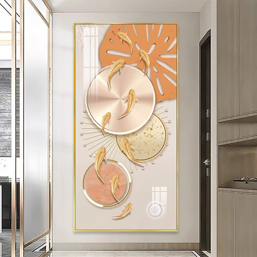 新款玄关抽象装饰画九鱼图现代简约风走廊过道背景墙挂画晶瓷壁画 TXMG11143 60*120墙宽80-90cm质感银铝合金