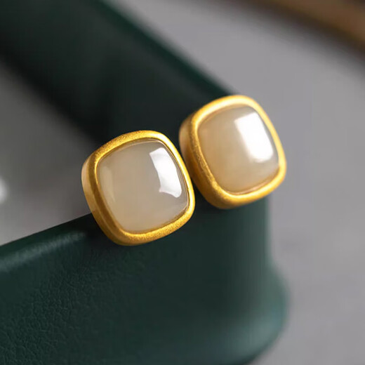 Jianlu Hotan White Jade Silver Earrings Women's Temperament High-end Earrings Simple Mother's Birthday New Year's Gift for Mom