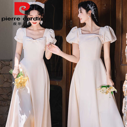 Pierre cardin champagne bridesmaid suit 2025 new long fairy temperament sister group dress for women can wear evening dress for women 59 series - A-long/style this year's popular light luxury products S 80-93Jin [Jin equals 0.5 kg]