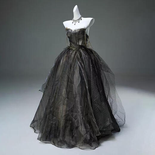 Baolian Black trägerloser französischer Abendkleid Klavierkunst Prüfung Dinner jährlich Sitzung Performance Chorus Pongsai Prinzessin Kleid schwarz m