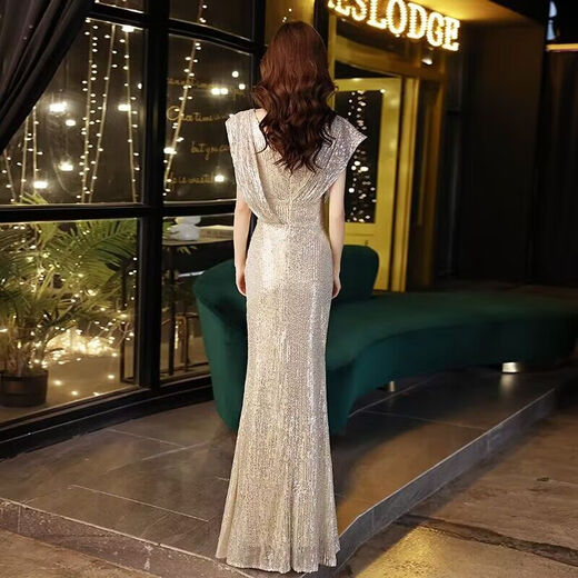 
Miaomiaoxi fishtail skirt evening dress for women high-end light luxury niche 2025 new toast suit banquet engagement host annual meeting champagne color L