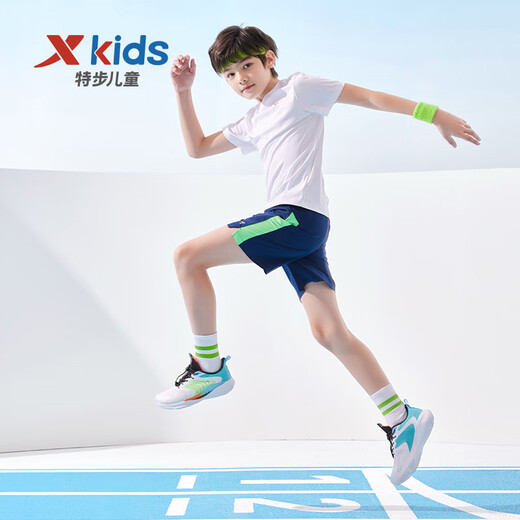 XTEP (XTEP) children's clothing for boys and girls solid color round neck reflective strip short-sleeved sweater pearl white 160

