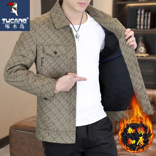 Куртка «Дятел», мужская утолщенная весенняя, осенняя и зимняя новая модная классическая хлопковая повседневная куртка, куртка большого размера, модный топ, черный бархатный стиль 2XL (135-150Jin Jin равен 0,5 кг)