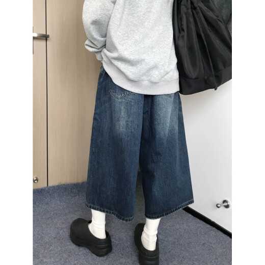 潮韵月高街直筒宽松美式复古水洗做旧牛仔短裤女显瘦阔腿七分裤子潮 6189 S 建议80-95斤