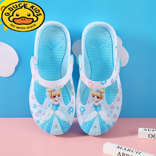 G. Duckkids Damen-Lochschuhe Mädchen Jelly Bag Kopf Sandalen mittelgroße Kinder Eltern-Kind-Anti-Rutsch-Strandschuhe tragen Sommer-Kinderlappen-Jelly Prinzessin Blau 30