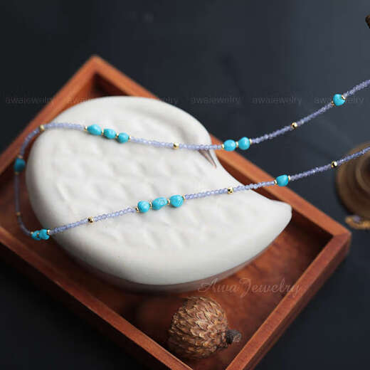 Li Shen Awajewelry natural tanzanite Arizona Sleeping Beauty turquoise gold-plated flash cut bead slender necklace known to be non-returnable and non-exchangeable