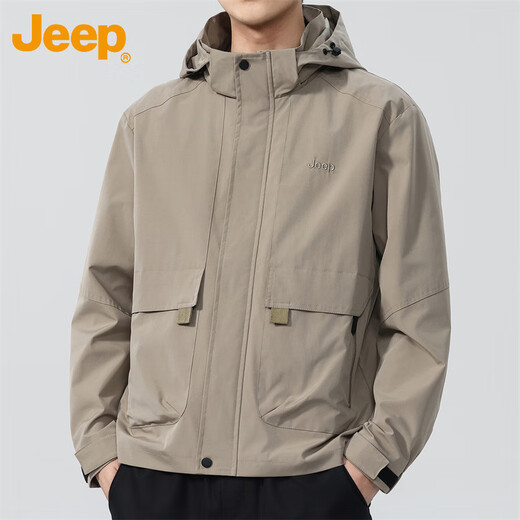 Jeep (JEEP) jacket men's autumn and winter loose jacket men's hooded trendy casual clothes men's Khaki XL