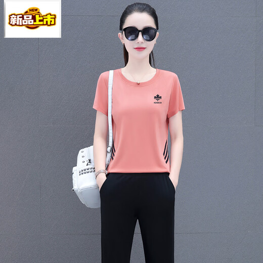初径夏季运动服套装2025年短袖长裤薄款圆领修身女士休闲跑步服两件套 6630宝蓝 M(适合80到99斤)