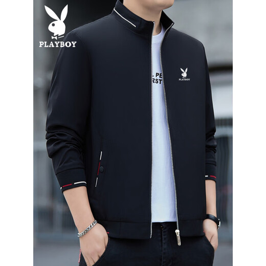 Playboy Spring and Autumn Stand Collar Jacket Men's 2025 New Men's Jacket High-End Business Casual Large Size Top Jacket Khaki (Type) Velvet XL 120--135Jin Jin is equal to 0.5 kg
