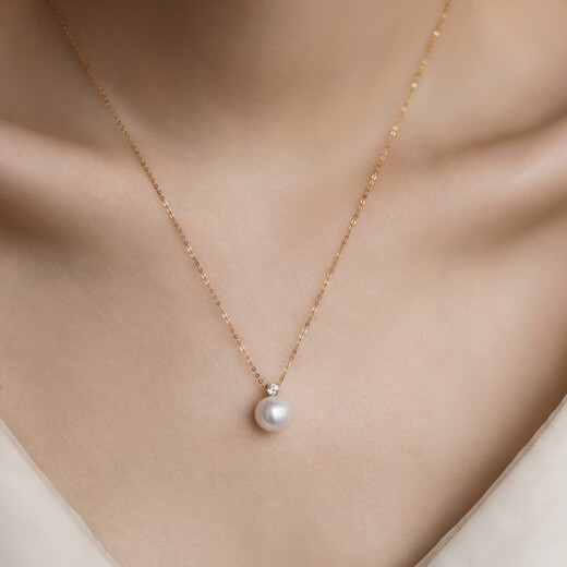 Fat Donglai same style pearl pendant 18k18k gold princess style freshwater pendant necklace round strong light single pearl Princess Diana k yellow with chain 9-10mm