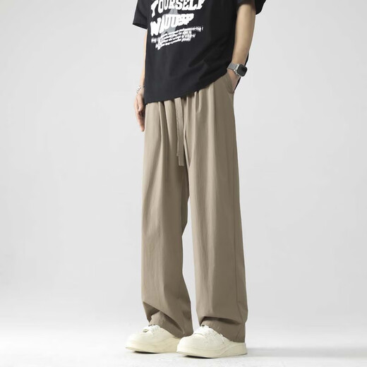 Foss Phil Japaner Yamamoto Casual Hosen Herren Sommereiseis dünne lockere drapierte Weitbein-Anzughose für Jungen Straight Hosen Trendy Marke 718-7011 Khaki XL [Vorgeschlagen 145-160jin [Jin gleich 0,5 kg]]