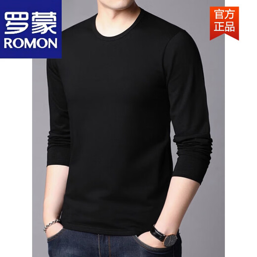 ROMON (ROMON) spring and autumn pure cotton long-sleeved T-shirt men's base shirt loose round neck autumn clothes burgundy middle-aged men's top gray 723 M suitable for 100-120 Jin [Jin equals 0.5 kg]