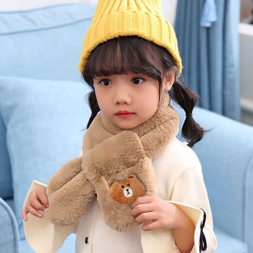 Children's scarf autumn and winter plush parent-child Christmas cute thickened cartoon imitation rabbit scarf bear white 72-76cm