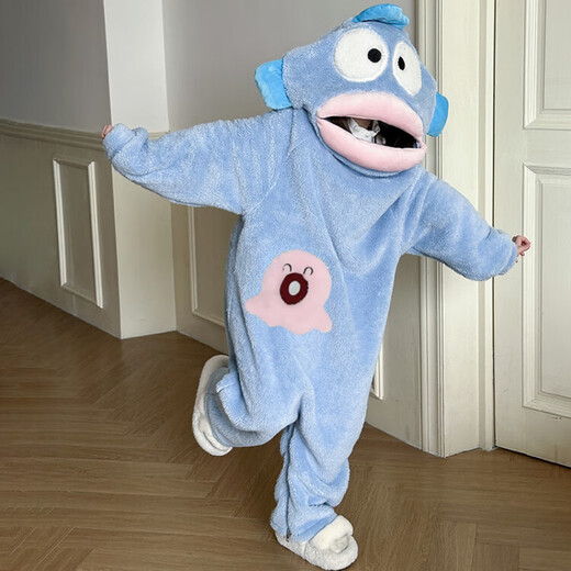 Oxygen Ugly Fish Pajamas Big Head Ugly Fish Children's Funny One-piece Pajamas for Boys and Girls Autumn and Winter Thickened and Velvet Home Clothes Ugly Fish Thickened and Velvet Pajamas Children's Style Without It One Size 12 Size 120-130cm 44-55Jin Jin is equal to 0.5 kg