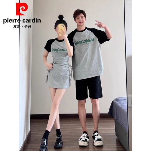 Pierre Cardins Sonderanzug des Spezialpaares Summer Dress One Rock One Kleid 2025 Neues Baumwollkurzärmel-T-Shirt One Men und One Damen-Top-Stoffqualitätssicherung) 691 Frauenrock + Männer ts Männer l + Frauen