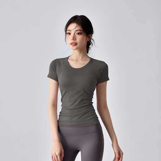 LULULMCCTN yoga short-sleeved women's slimming Pilates professional training sports top morning jogging exercise fitness T-shirt white XL