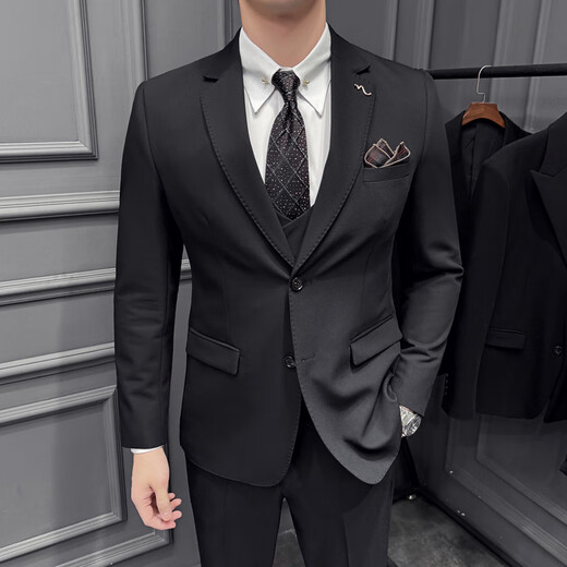 Jason's High Quality Casual Suit Suit Men's British Wedding Groom's Dress Business Formal Two Button Suit Three Piece Suit Brown (Suit + Shirt + Pants) L (Suitable for 111-125 Jin Jin equals 0.5 kg)